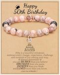 50th Birthday Gifts for Women, Beaded Bracelets for Women Happy Mom Birthday Gifts for Her 1974s Stretch Bead Bracelet Love Lock Charm Anniversary Christmas Jewelry