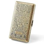 Cigarette Case 100s for Women Man King Size Mini Tobacco Box Metal Retro 100mm 3.93 inch 14 Capacity Sturdy Double Sided Spring Clip Open Pocket Holder Vintage Bronze