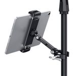 CreaDream Tablet Holder for Microphone Stand, Aluminum Mic Music Stand Holder Mount for Phone and iPad, Tablet Holder Compatible with Devices from 4.7 to 13 inch Tablets & Smartphones (Black)