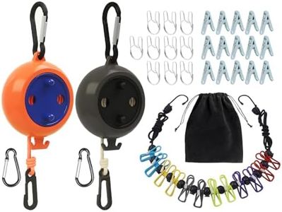 WaWacomp 2Packs Portable Travel Clothesline is 32 Ft Retractable Camping Clothes line,and 1Pack Elastic Portable Clothesline with 10 Windproof Buckles, 15 Clothespins,1 Organizer Bag