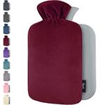 Hot Water Bottle with Fleece Cover - Soft Premium Fluffy Cover - 1.8L Large Capacity - Hot Water Bag for Pain Relief, Back, Neck and Shoulders & Warm Cosy Nights - Great Gift for Women (Bourgondy)