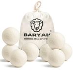 BARYAH Wool Dryer Balls,Pack of 8 Natural Fabric Softener 100% Organic Premium XL New Zealand Wool,Reusable,Reduces Clothing Wrinkles and Baby Safe, Saving Energy & Time