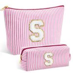 SEFORICO Initial Makeup Bag - Pink Makeup Bag Cosmetic Bag Make Up Bag Travel Toiletry Bag Cosmetic Travel Bag Monogram Cute Makeup Bag for Girls, Birthday Gifts for Women Personalized Gifts (Pink S)