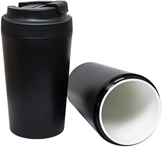 Travel Coffee Cup, Coffee Travel Mug with Leakproof Lid, Insulated & Reusable, Ceramic Lined, Eco-Friendly for Hot & Cold Drinks 380ml (Black)