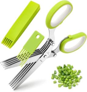 Herb Scissors, X-Chef Multipurpose 5 Blade Kitchen Herb Shears Herb Cutter with Safety Cover and Cleaning Comb for Chopping Basil Chive Parsley (Green)