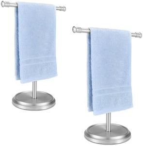 GINWOUN Hand Towel Holder Stand, Stainless Steel Free Standing Towel Rack Stand, Rust-Proof Towel Bar for Bathroom Kitchen Countertop, Brushed Nickel, 2 Pack