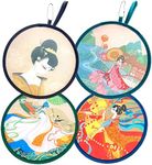 MXY Foldable Fan Summer Handheld Round Folding Fan Chinese Style Tang Dynasty Poet Beauty Pattern Hand Fan Personal Decoration Wedding Party Decor Daily Use 4 Units Different Patterns