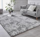 BRICHOEE Shag Area Rug, 5x7 Ft Tie-Dyed Light Grey Upgrade Anti-Skid Durable Rectangular Cozy High Pile Soft Throw Rug for Nursery/Living Room