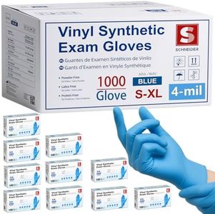 Schneider Blue Vinyl Synthetic Exam Gloves, Medium, Case of 1000, 4-mil, Powder-Free, Latex-Free, Non-Sterile, Disposable Gloves
