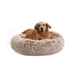 Bedfolks Calming Donut Dog Bed, 36 Inches Round Fluffy Dog Beds for Large Dogs, Anti-Anxiety Plush Dog Bed, Machine Washable Pet Bed (Brown, Large)