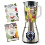 healthkick 1200w Ice Crushing Smoothie Blender - 1.8L Glass Jug - 3 Programmes: Pulse/Ice Crush/Smoothie - Variable Speed Control - Free Health and Nutrition Guide - K3251 - Stainless Steel