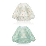 Little Dimsum Mess-Proof Baby Bibs|Infant Toddler Long Sleeve Waterproof Feeding Art Smock|Catching Food & Wipe Clean| Pack of 2 Colors (turtle&sun)