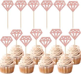 ZHUOWEISM 36 PCS Diamond Cupcake Toppers Glitter Diamond Donut Cupcake Picks for Wedding Engagement Bridal Shower Birthday Anniversary Party Cake Decorations Supplies Rose Gold