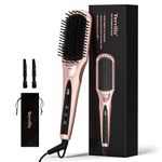 Terviiix Hair Straightening Brush, Negative Ion Ceramic Hair Straightener Brush for Hair Types, Anti-Scald Ceramic Straightener Comb with Dual-Voltage, 16 Temp Settings Hot Brush, Auto-Off