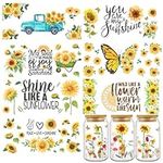 Luvart Rub on Transfers Stickers - 8 Sheets Sunflower UV DTF Cup Wraps for 16 oz Inspirationa UV DTF Cup Wrap Butterfly Flower UV DTF Transfer Sticker Waterproof Decals for Glass Cups DIY Crafts