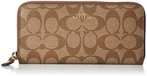 Coach F59267 Signature Zip Around Canvas Long Wallet, Khaki/Saddle, Free Size