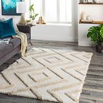 TAUKIR CARPETS Handcrafted Rectangular Classie Super Ultra Soft Shaggy Area Rug,Size 6X8 Feet, Color Yellow-Mix-Ivory