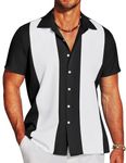 COOFANDY Men's Casual Vintage Bowling Shirt Short Sleeve Button Down Summer Beach Untucked Shirts, Black&white, Large