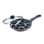 Prestige Omega Select Plus Non-Stick Paniyarakkal with Glass lid (Appe Maker)|12 pits| 24cm|Residue Free Coating |Metal Spoon Friendly