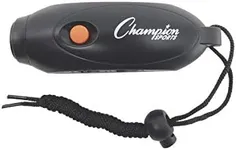 Champion Sports Electronic Hand Whistle, Three Tone-for Sports Coach, Referee, PE Teacher, Lifeguard, & Personal Use -Push Button, Handheld, Indoor and Outdoor, Adjustable Volume and Wrist Strap Black