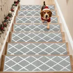 COSY HOMEER Edging Stair Treads Non-Slip Carpet Mat 28inX9in Indoor Stair Runners for Wooden Steps, Stair Rugs for Kids and Dogs, 100% Polyester TPE Backing 15pcs,Grey