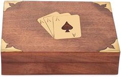 Ajuny Handcrafted Decorative Wooden Double Deck Playing Card Box Holder Storage Case Organizer With 2 Set of 'Ace' Playing Cards Brass Inlay Anniversary Housewarming Gifts For Him Her