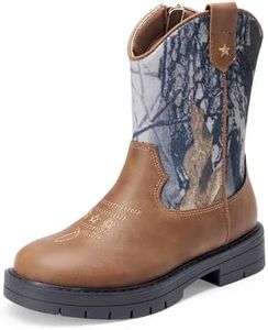 DREAM PAIRS Boys Girls Cowboy Boots Kids Toddler Western Riding Mid Calf Boots with Side Zipper,Size 5 Big Kid,Brown/Camo,KKUMMB2504