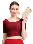 Sarhul Garments Readymade Lycra Stretchable Round Neck Half Sleeve Blouses | Womens Stretchable Readymade Blouses (28-32 Bust Size, Maroon)