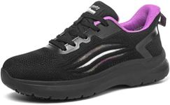 Treesky Non Slip Work Shoes for Women in Food Service - Slip Resistant, Comfortable & Lightweight Sneakers, Suitable for Restaurant, Kitchen & Nursing Crews (Black & Purple, Size 8)
