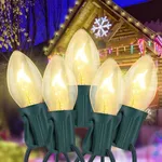Abeja C7 25FT Christmas Lights Set 27 Vintage Bulbs 5W UL Listed for Indoor/Outdoor Christmas Lights-Green Wire