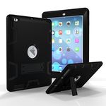 iPad 4 Case, iPad 3 Case, iPad 2 Case, MAKEIT Hybrid Three Layer Armor Shockproof Kickstand Case for iPad 2nd / 3rd / 4th Generation 9.7 inch (C4-Black+Black)