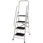 Home Vida Ladder with Handrail, Steel, 4 Step, Foldable, Non-Slip Matt, Silver