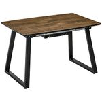 HOMCOM Extendable Dining Table Rectangular Wood Effect Tabletop for 4-6 People with Steel Frame & Hidden Leaves for Kitchen, Dining Room, Living Room