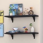 Klaxon Arizona Wood and Metal Floating Wall Shelves | Home Decorative Shelf (24 * 8 Inches, Pack of 2, Black)