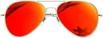 KANASTAL Orange Sunglasses Red Men's Sunglasses Womens Red Mirrored Classic Retro Metal Sun Glasses -Gold Frame Red Orange Lens