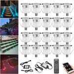 GEYUEYA Home RGB Decking Lights Kit, Ø30MM 12V 0.5W Bluetooth APP Control LED Recessed Ground Lights Color Changing for Steps Stair Patio Floor Pool Deck Outdoor LED Landscape Lighting - 20 Packs