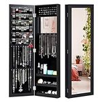 CASART 2-IN-1 Jewelry Cabinet, Wall & Door Mounted Jewelry Armoire with Full-Length Mirror & Built-In Small Mirror, Space-Saving Jewelry Organizer Hanging Storage Makeup Box (Black)