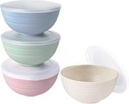 G-KARUNA Wheat Straw Cereal Bowls Set of 4 with Dust-Proof Lid/Bowls for Kitchen/Microwave & Dishwasher Safe Bowl for Soup, Snack and Cereal or Salad, Capacity: 800 ML (Multicolor)