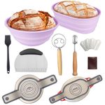 Banneton Bread Proofing Basket Starter Kit-Sourdough Proving Basket Bread Making Accessories Starter Kit with 9 Inch Round&10 Oval Foldable Silicone Banneton Basket,Danish Dough Whisk,Bread Sling Lame