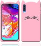 FancyArt Meow Cartoon 3D Soft Back Cover with Samsung Galaxy A7 2018/A750F Case Cover Cartoon Series Girlish Cat Kitty Silicone, Rubber Mobile Cover case - Cat Rose Gold