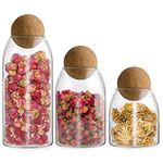 Sanbege 3-Pack Glass Jars with Cork Ball Lids, Airtight Glass Canisters, Clear Storage Containers for Coffee, Tea, Spice, Sugar, Salt (500ml, 800ml, 1200ml)