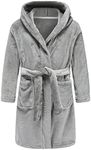 Boys Girls Bathrobes Soft Hooded Bathrobes Sleepwear robe for Girls boys (Gray, 9-10Years)