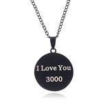 RVM Jewels Superhero Iron Man Inspired I Love You 3000 Black Pendant Necklace Fashion Jewellery Accessory for Men and Women