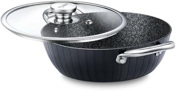 Prestige Durastone Hard Anodised 6 Layer Non-Stick Kadai with Glass Lid, (24 cm, 2.5 Litre) (Black)