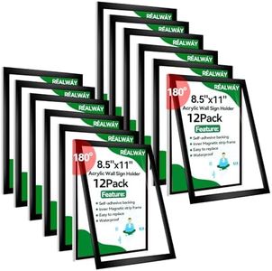 REALWAY 8.5" x 11" Acrylic Sign Holder Wall Mount, Plastic Magnetic Display Frame With Tape ,Clear Plexiglass Self-adhesive Plastic Display Frame, Door/Window Sign Holder 12 pack No Drilling