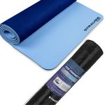 STRAUSS TPE Dual Layer Yoga Mat | Exercise Mat for Yoga, Pilates & Gym | Lightweight & Eco-Friendly Material | Yoga Mat for Women and Men | Ideal for Home Gym Workout | Includes Carry Bag | 6MM (Blue)