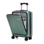 TydeCkare 20 Inch Carry On Luggage with Front Pocket, 21.65 * 15.35 * 7.87" Suitable for Airplane Overhead Bin, 34L Lightweight PC+ABS Hardshell with YKK Zipper, TSA Lock Approved, Dark Green