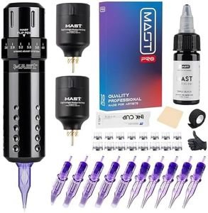 Mast Tattoo Machine Kit Flip Wireless Tattoo Pen Rotary Tattoo Gun 7 Strokes Length 2Pcs Batteries interchangeable RCA Jack Tattoo Needles Cartridges for beginners and tattooists