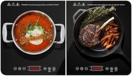 Double Induction Hob, Portable Induction Cooker, Plug in 2 Zone Electric Cooktop Sensor Touch Ceramic Glass Panel with LED Display Child Lock 3 Hours Timer 2800W