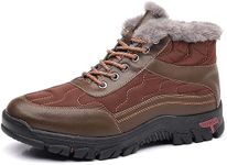 COSIDRAM Mens Winter Snow Boots Plush Fur High Ankle Warm Slip-resistant Outside Walking Hiking Shoes Brown 8.5